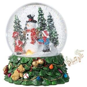 Glitzhome 150mm Lighted Musical Snowman Water Globe Christmas Gift Scene